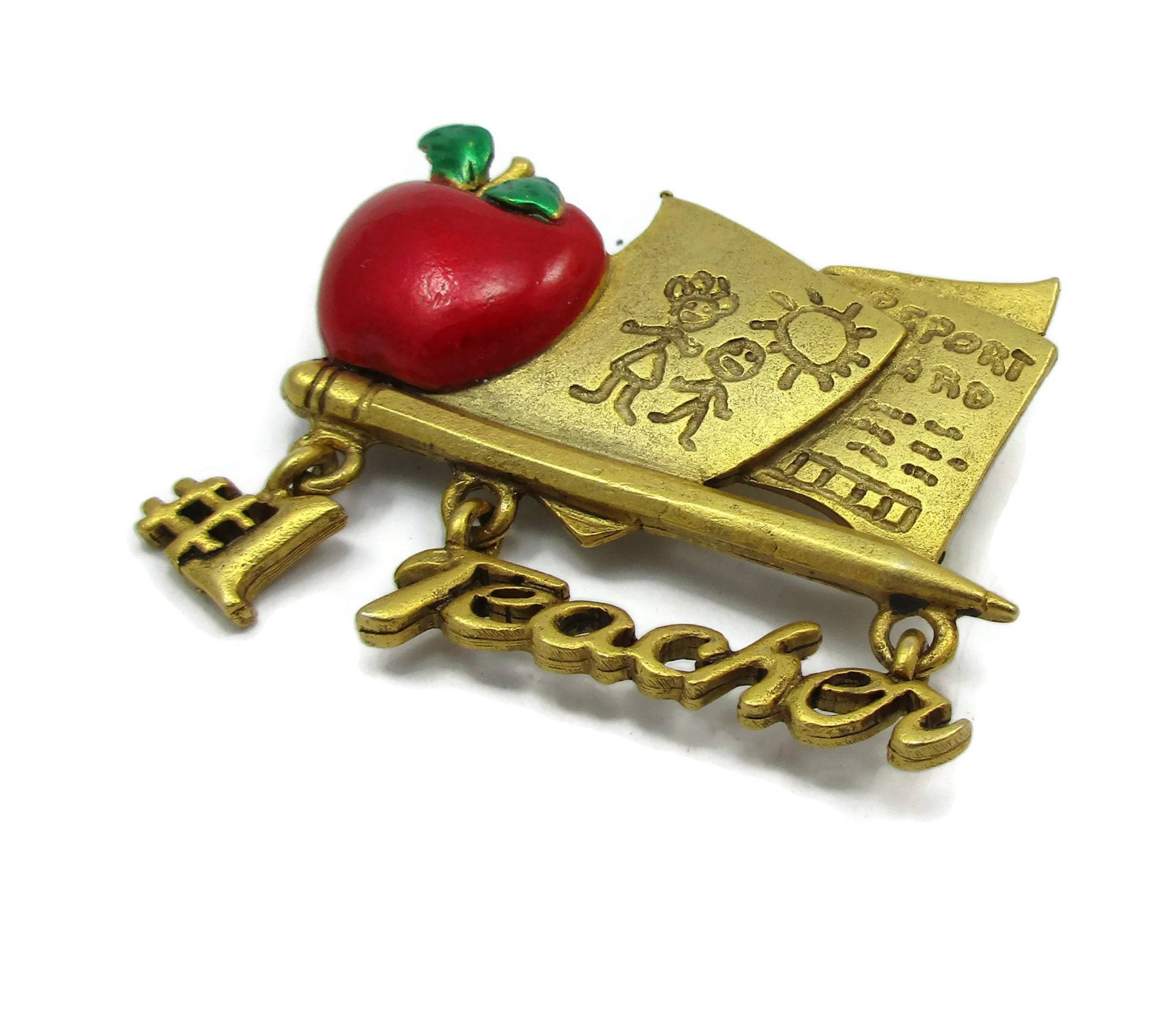 Ajc Lehrer Geschenk #1 Gold Pin Brosche Rot Apple Vintage Immobilienverkauf Schmuck Entwerfer Muttertag Signiert Ideen Schal von TreasureTrovebyTish