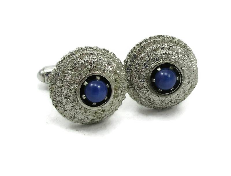 Anson Silber Ton Blau Mondstein Manschettenknöpfe Strukturiert 1960Er Jahre Mid Century Designer Vintage Herren Geschenk Idee Väter Tag Herz von TreasureTrovebyTish