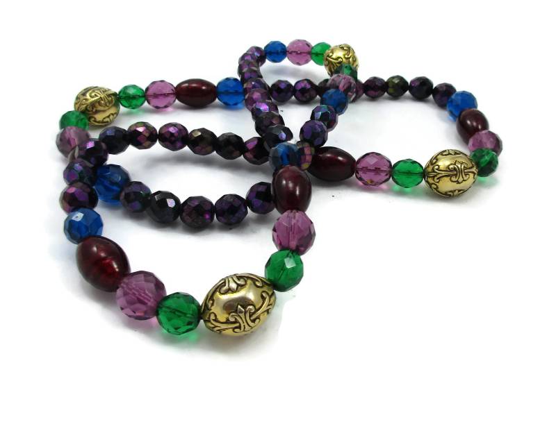 Buntes Glas Perle Halskette 30 Zoll Lange Vintage Kostüm Schmuck Kristall Perlen Hell Funky Estate Funde von TreasureTrovebyTish