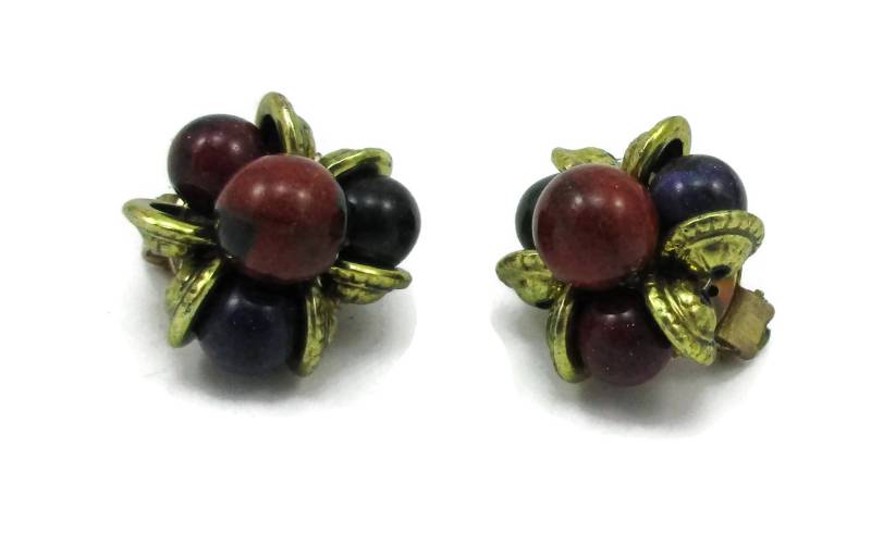 Clip Ohrringe Grün Braun Stein Gold Ton Ons Vintage Schmuck Der 1970Er Jahre Designer Estate Kostüm von TreasureTrovebyTish