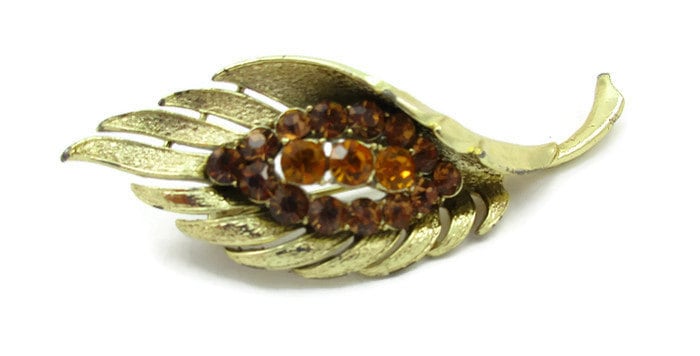 Coro Bernstein Strass Brosche Designer Signiert Gold Ton Pin Wellvy Leaf Brown Stein Strukturierte Estate Kostüm Vintage von TreasureTrovebyTish