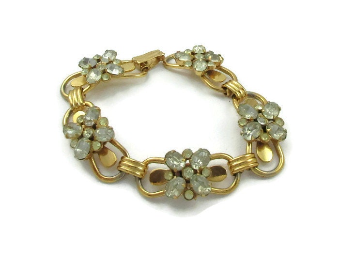 Coro Gold Ton Strass Armband Verschluss Designer Vintage Braut Runway Kostüm Schmuck Estate Crystal 7 Zoll Geschenk-Ideen Prong Set Paula von TreasureTrovebyTish