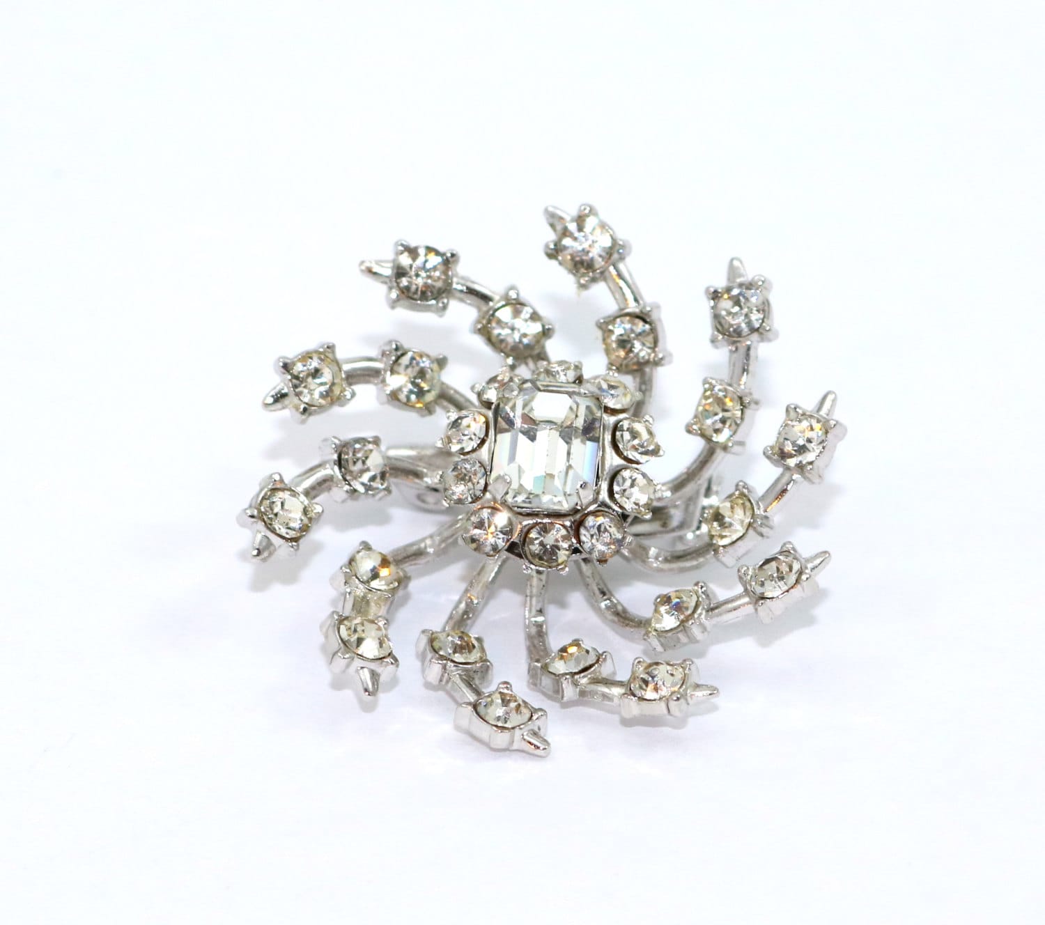 Coro Klar Strass Brosche Starburst Pin Prong Set Silber Ton Braut Strauß Designer Vintage Kostüm Schmuck Schal Geschenkideen von TreasureTrovebyTish