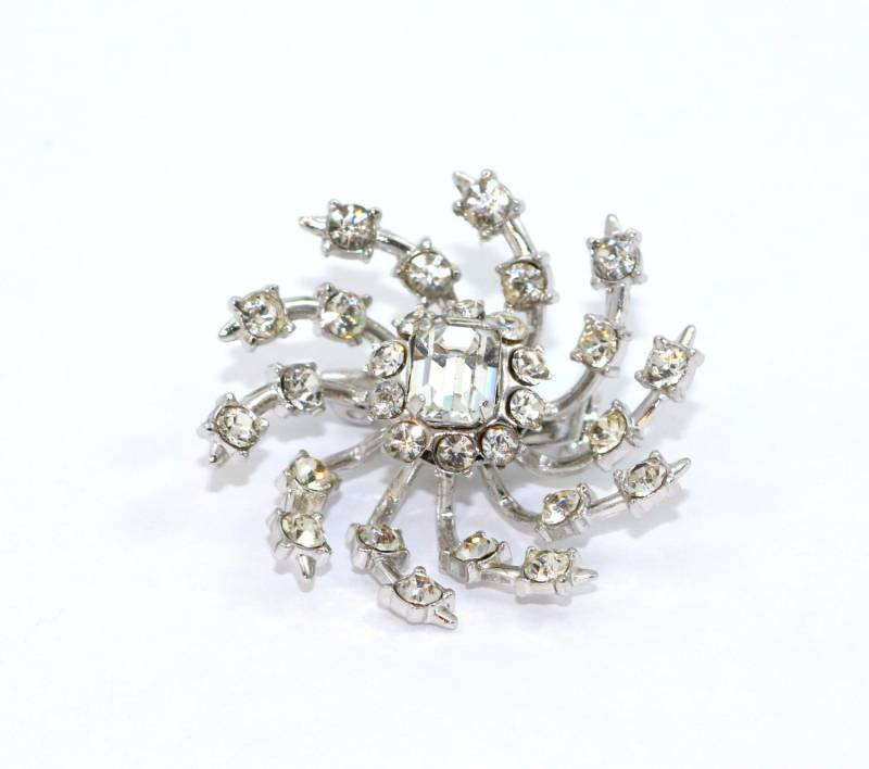 Coro Klar Strass Brosche Starburst Pin Prong Set Silber Ton Braut Strauß Designer Vintage Kostüm Schmuck Schal Geschenkideen von TreasureTrovebyTish