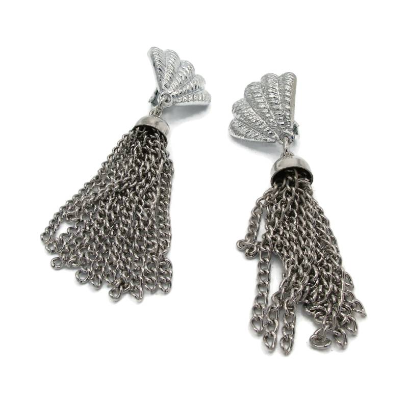Coventry Ohrringe Silber Clip Kette Quasten Mod Classic Design Vintage Kostüm Schmuck Designer Signiert Pierced Simple Modernist von TreasureTrovebyTish