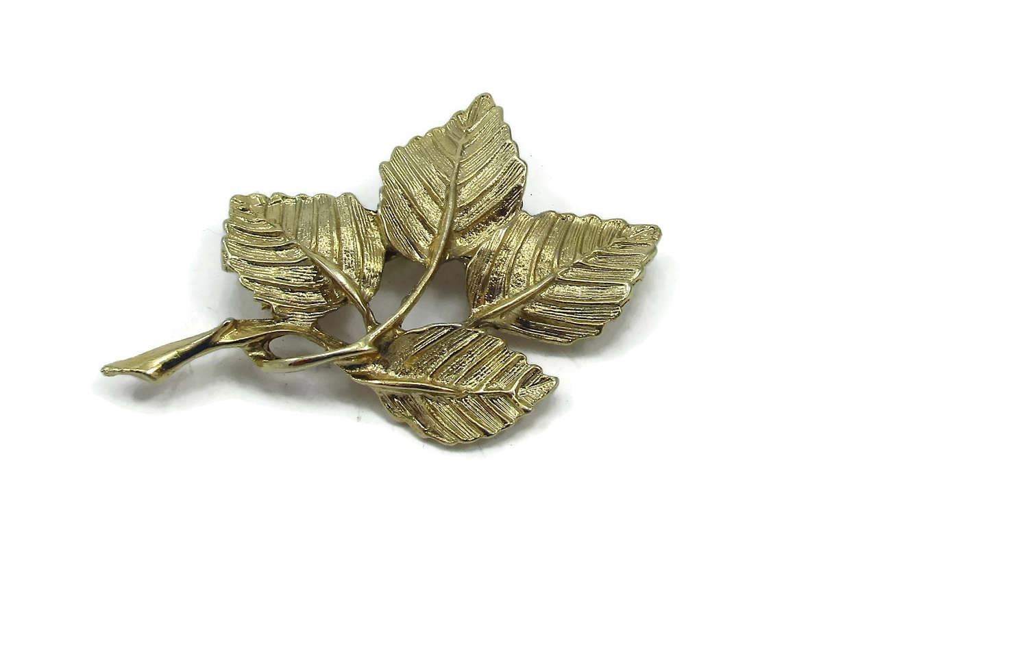 Dfa Gold Ton Pin Blatt Brosche 1960Er Jahre Gebürstet Strukturierte Designer Runway Estate Kostüm Vintage Signiert von TreasureTrovebyTish