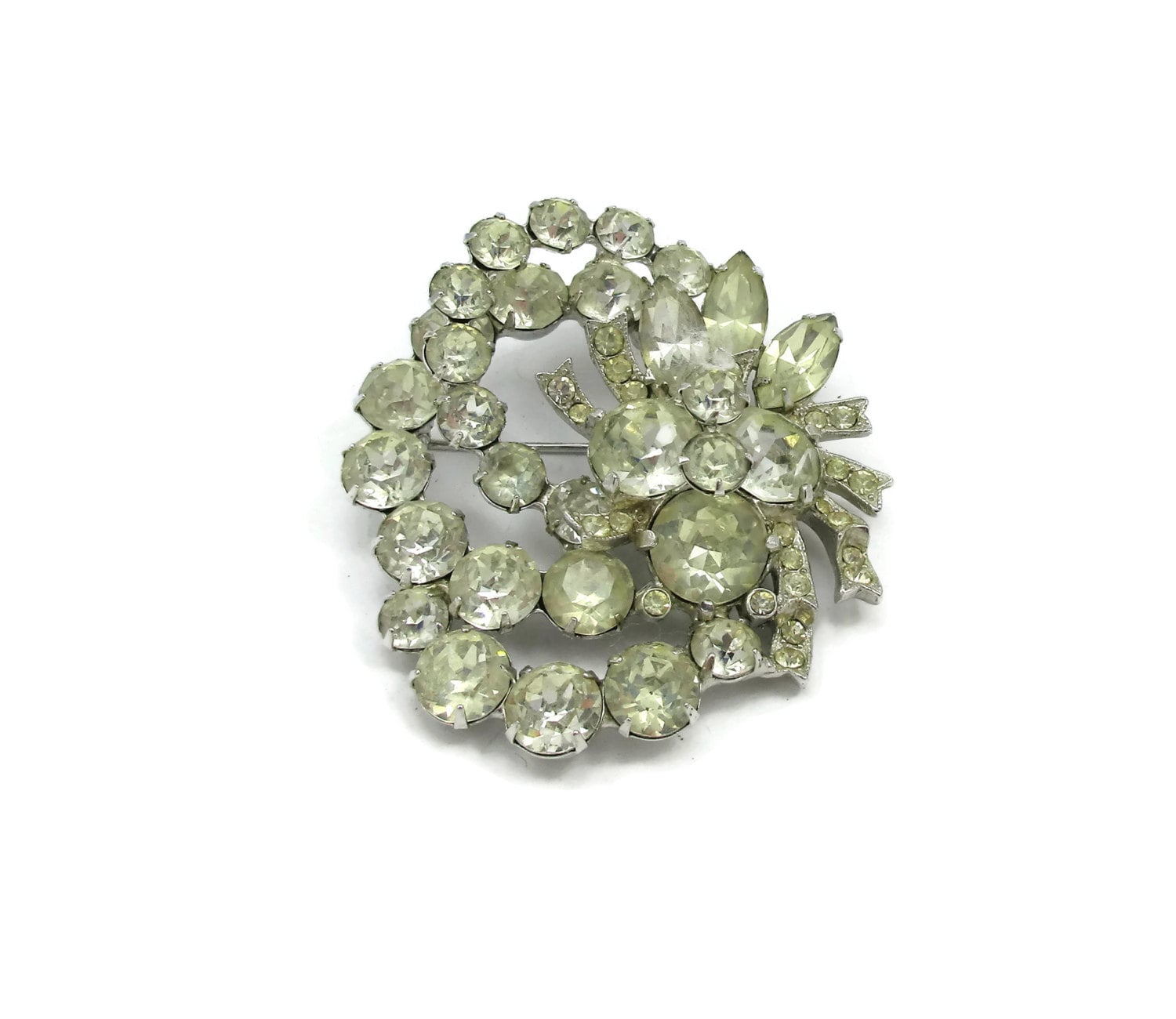 Eisenberg Eis Vintage Klar Strass Pin Rhodium Platte Brosche 1950Er Jahre Silber Ton Designer Signiert Schmuck Geschenkideen Prong Set von TreasureTrovebyTish