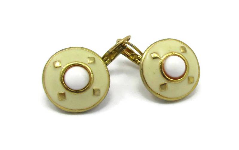 Elfenbein Creme Gold Ohrringe Hebel Zurück Modernist Lange 1980Er Jahre Vintage Estate Schmuck Geschenk Idee Emaille Designer Drop Winter Weiß von TreasureTrovebyTish