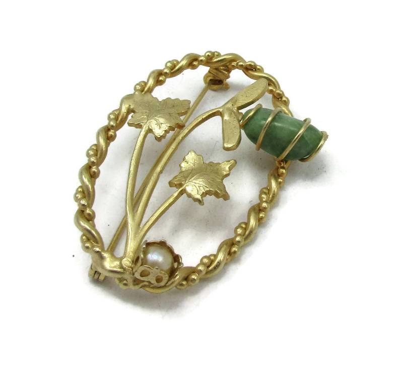 Faux Jade Kreis Brosche Draht Pin Offene Arbeit Grün Glas Stein Schal Designer Signiert Sarah Cov Geschenkideen von TreasureTrovebyTish