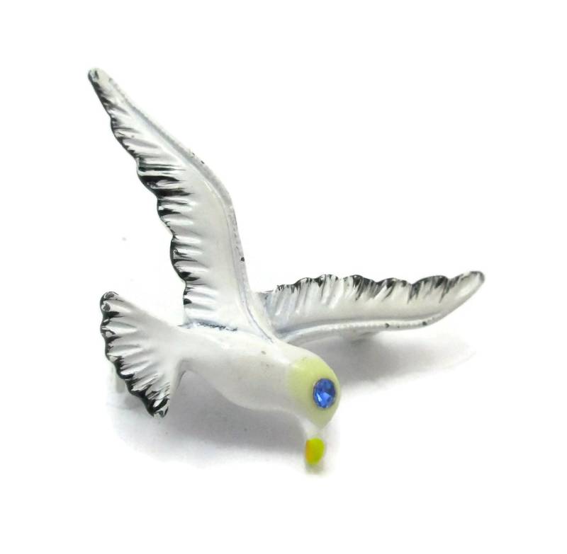 Gerry Weißer Emaille Möwe Vogel Brosche Figürliche Mid Century Modern Vintage-Schmuck Entworfen Unsigniert Kostüm von TreasureTrovebyTish
