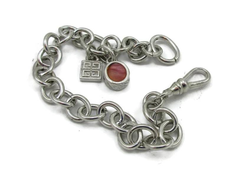 Givenchy Silber Charm Armband G Logo 7 Zoll 1980Er Jahre Nos Geschenkidee Vintage Estate Kostüm Schmuck Modernist von TreasureTrovebyTish