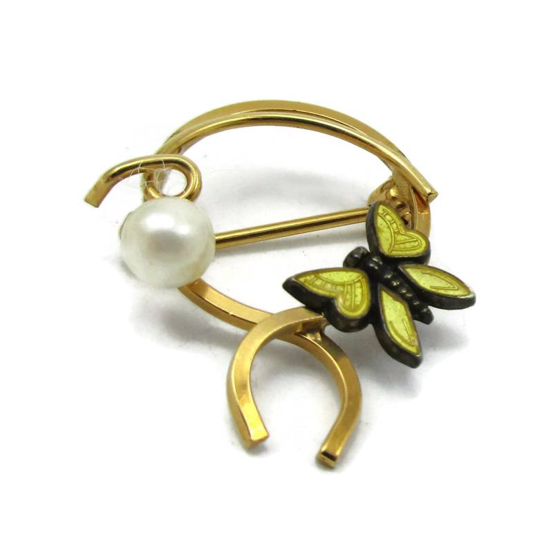 Gold Filled Pin Butterfly Pearl Brooch Matte Vintage Kostüm Mode Schmuck Designer Shawl Scarf Gift Ideas Modernist von TreasureTrovebyTish