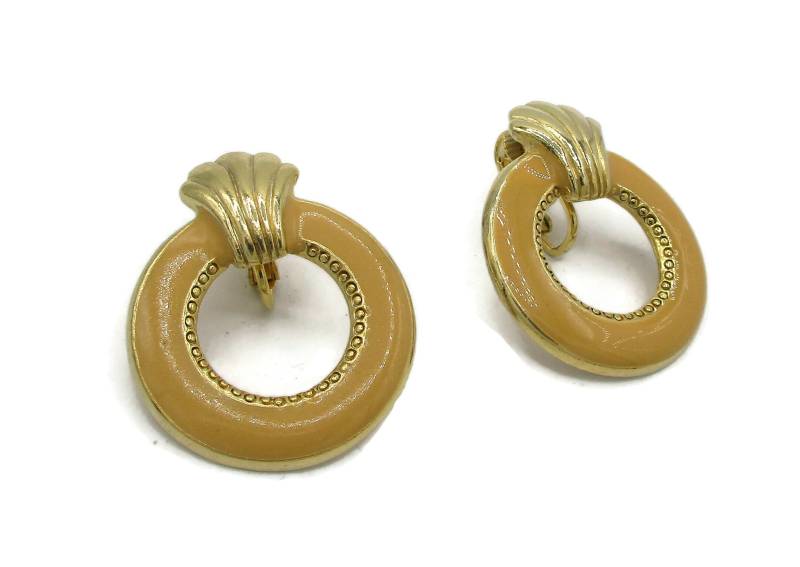 Gold Gelb Emaille Ohrringe Ohrclips Mod 1980Er Jahre Designer Vintage Nachlass Modeschmuck Geschenkideen Modernist von TreasureTrovebyTish