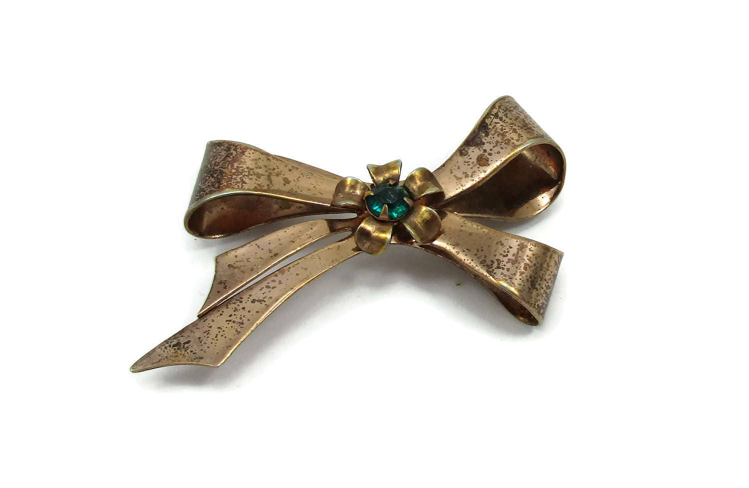 Gold Grün Strass Pin Große Brosche Band Schleife Design Waschen Vintage Kostüm Schmuck Designer Signiert Schal von TreasureTrovebyTish