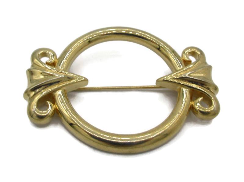 Gold Monet Runde Brosche Anstecknadel Vintage Modeschmuck Designer Signiert Schal Pin 1970Er Jahre Geschenkideen von TreasureTrovebyTish