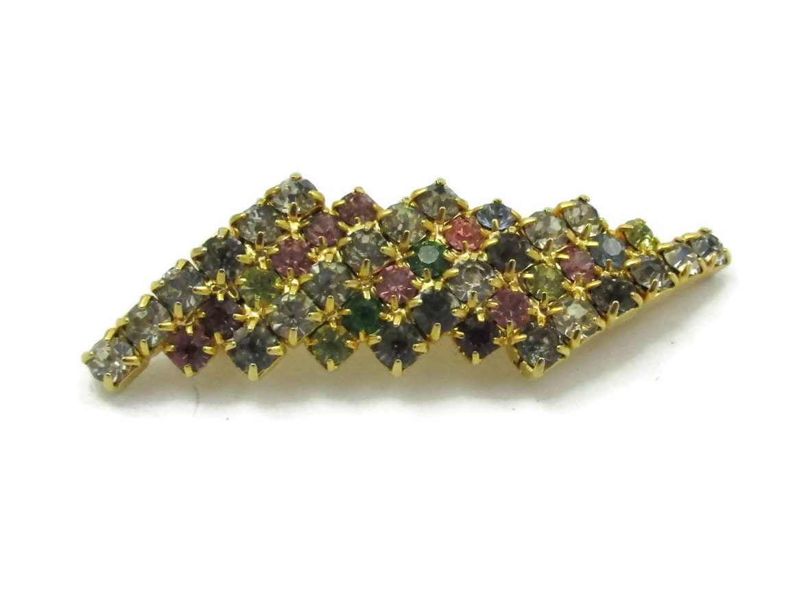 Gold Pastell Farben Strass Pin Kleine Brosche Blume Strukturierte Designer Runway Estate Kostüm Vintage Schal von TreasureTrovebyTish