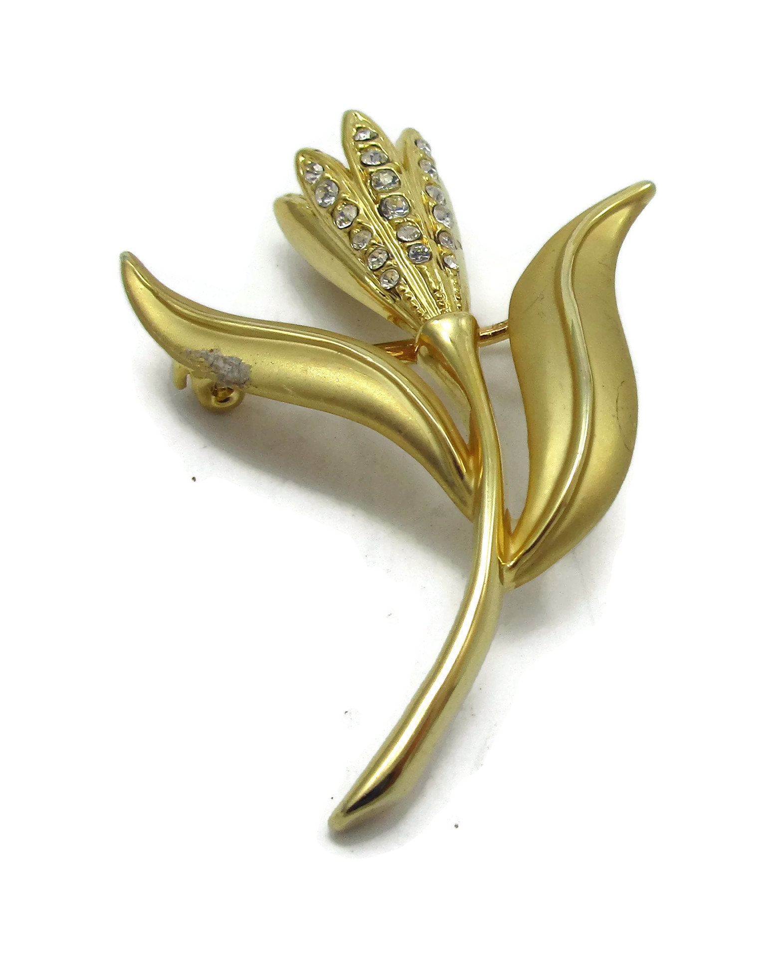 Gold-Pin Brosche Strassblume Gebürstet Gold Entwerfer Runway Estate Kostüm Vintage Modeschmuck Schmuck Couture von TreasureTrovebyTish