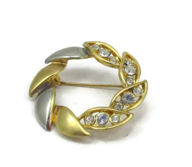 Gold Silber Pin Brosche Strass Blume Zwei Ton Gebürstet Designer Runway Estate Kostüm Vintage Schmuck Couture von TreasureTrovebyTish