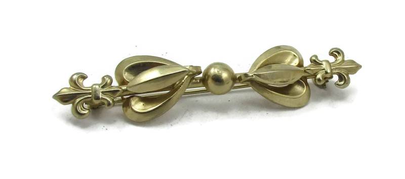 Gold Ton Bar Brosche Pin Fleur De Lis Designer Runway Estate Kostüm Vintage Modernist 1980Er Jahre Schal von TreasureTrovebyTish