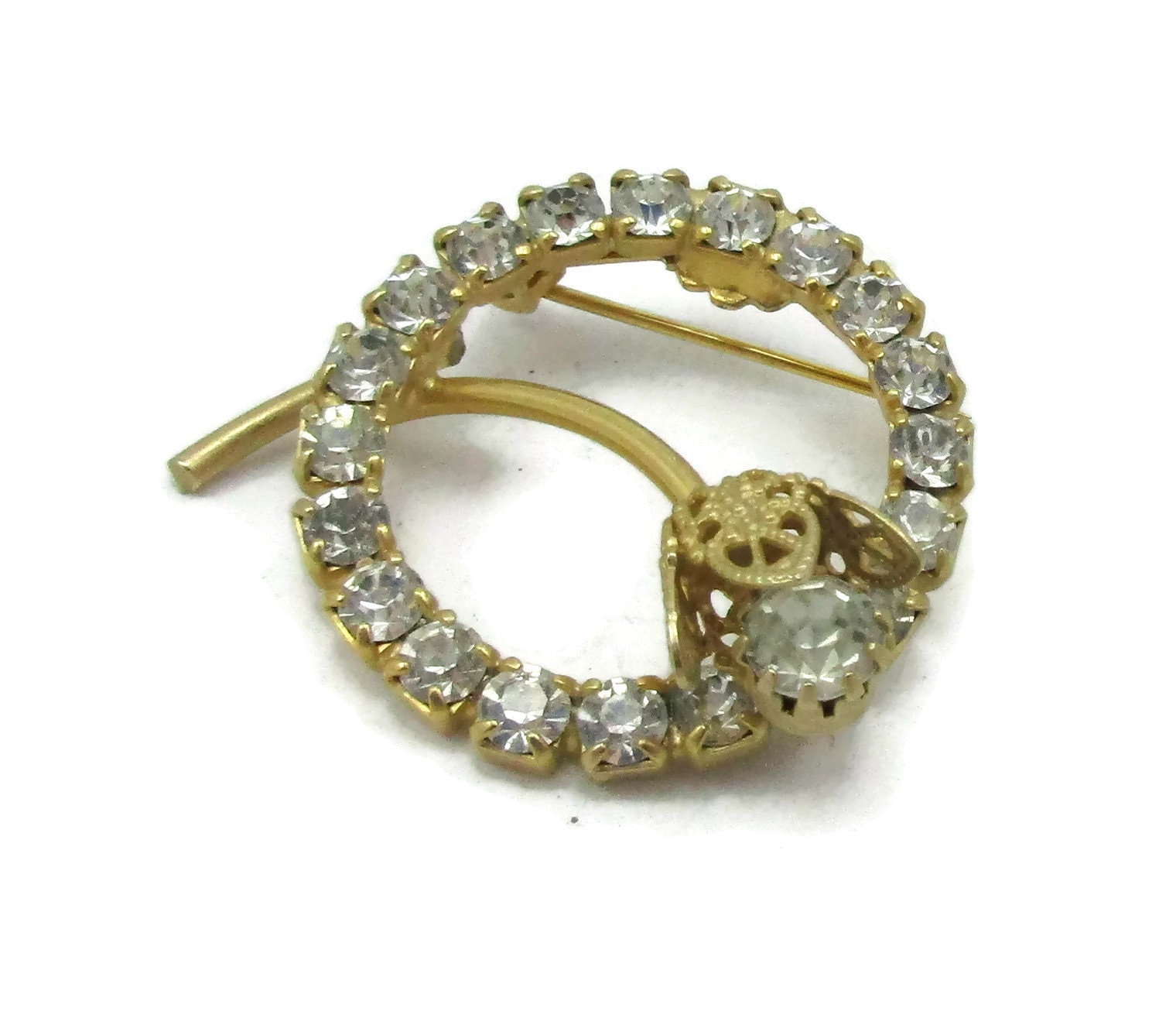 Gold Ton Klar Strass Brosche Kranz Filigran Epin Prong Set High End Vintage Schmuck Designer Geschenk Idee Muttertag von TreasureTrovebyTish