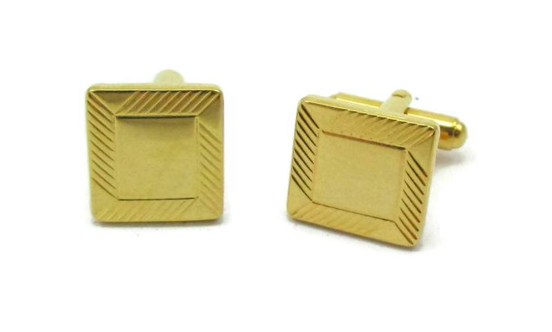 Gold Ton Manschettenknöpfe Gravierbar Geätzt Fancy Bräutigam Hochzeitsgeschenk Mid Century Designer Vintage Mens Geschenk Idee Väter Tag von TreasureTrovebyTish