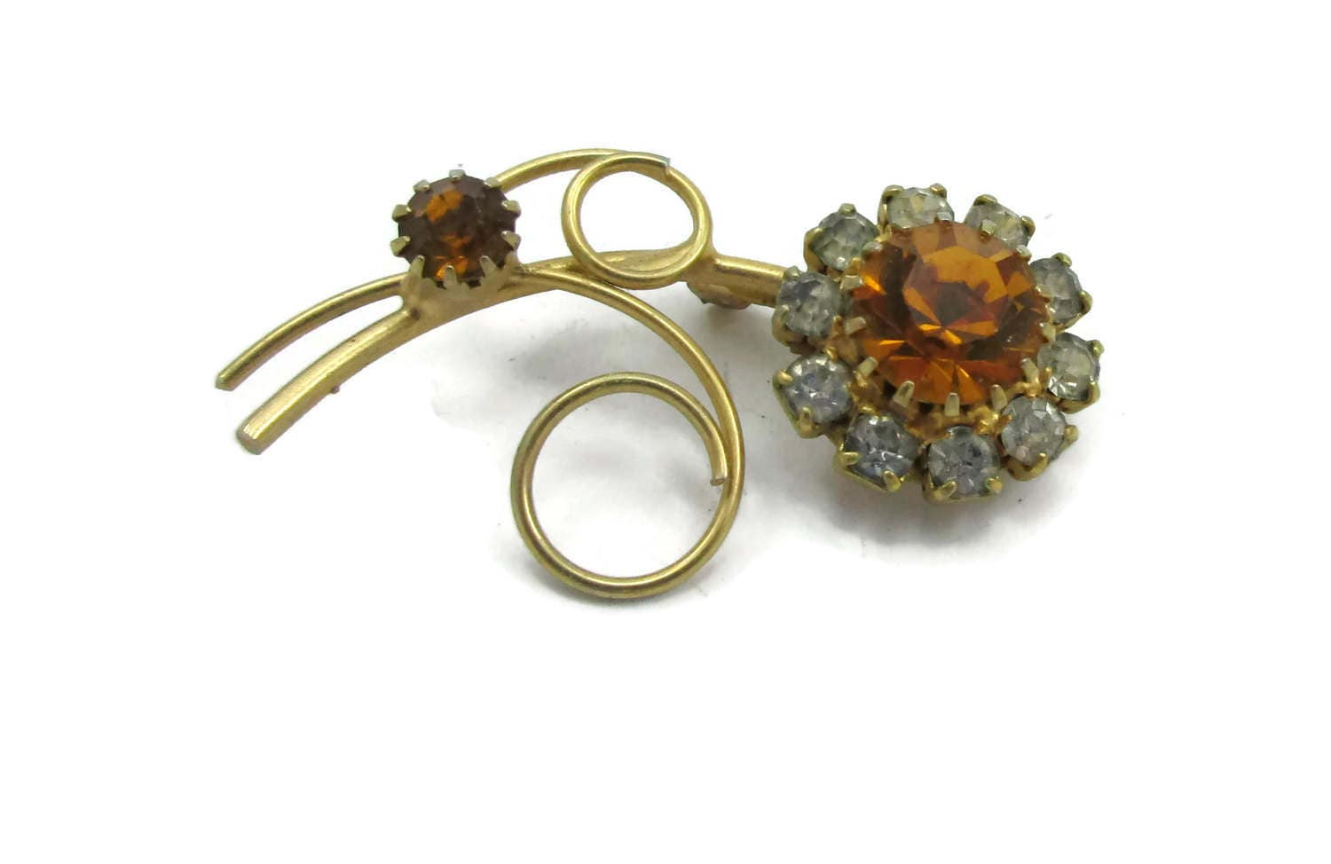Gold Ton Orange Strass Pin Brosche Blume Designer Runway Estate Kostüm Schmuckvintage Schal von TreasureTrovebyTish