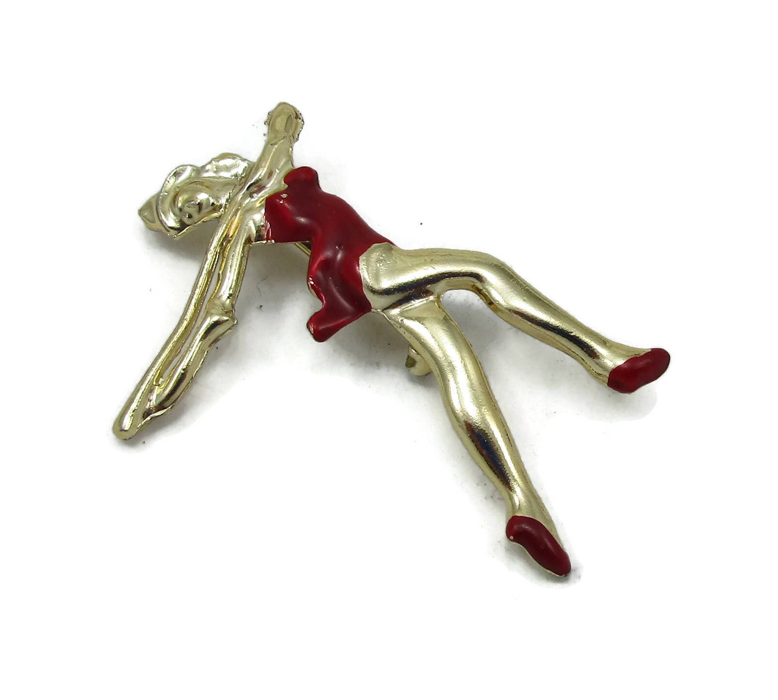 Gold Ton Pin Rot Emaille Tanzen Deiche Brosche Ballett Schmuck Vintage Kostüm Geschenk Idee Schal Kröte Süße Aussage von TreasureTrovebyTish