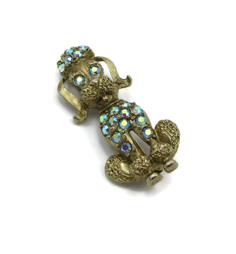 Gold Ton Pudel Hund Pin Brosche Aurora Borealis Steine Design Vintage Kostüm Mode Schmuck Designer Schal Geschenk Ideen Tier von TreasureTrovebyTish