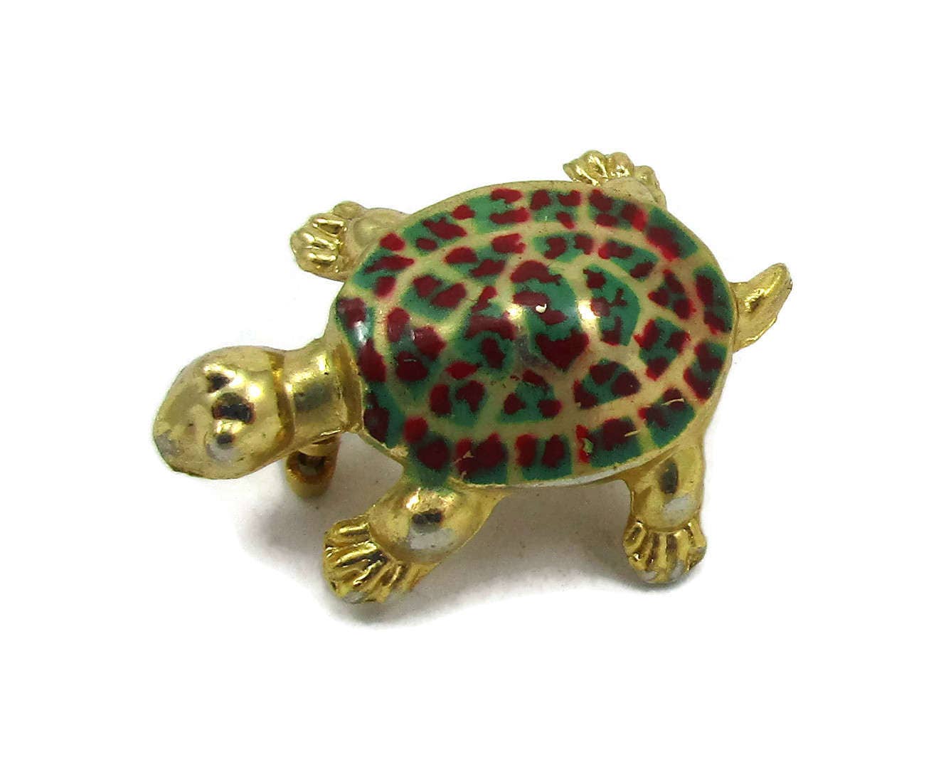 Gold-Ton Schildkröte Pin Rot Grün Emaille Brosche Reptil Thema Schmuck Schal Krawatte Tac Geschenk Ideen Vintage Estate Spaß von TreasureTrovebyTish