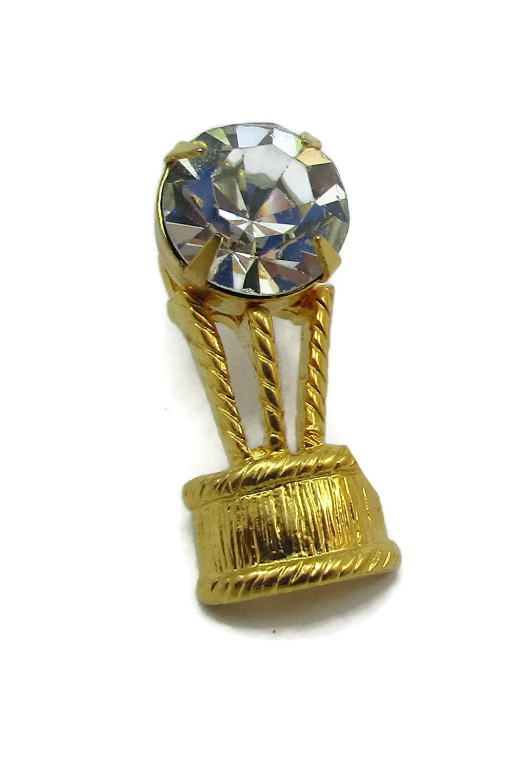 Gold-Ton Strass Krawatte Tack Heißluftballon Kleine Revers Schal Pullover Vintage-Schmuck Kostüm Schmuck Nuss von TreasureTrovebyTish