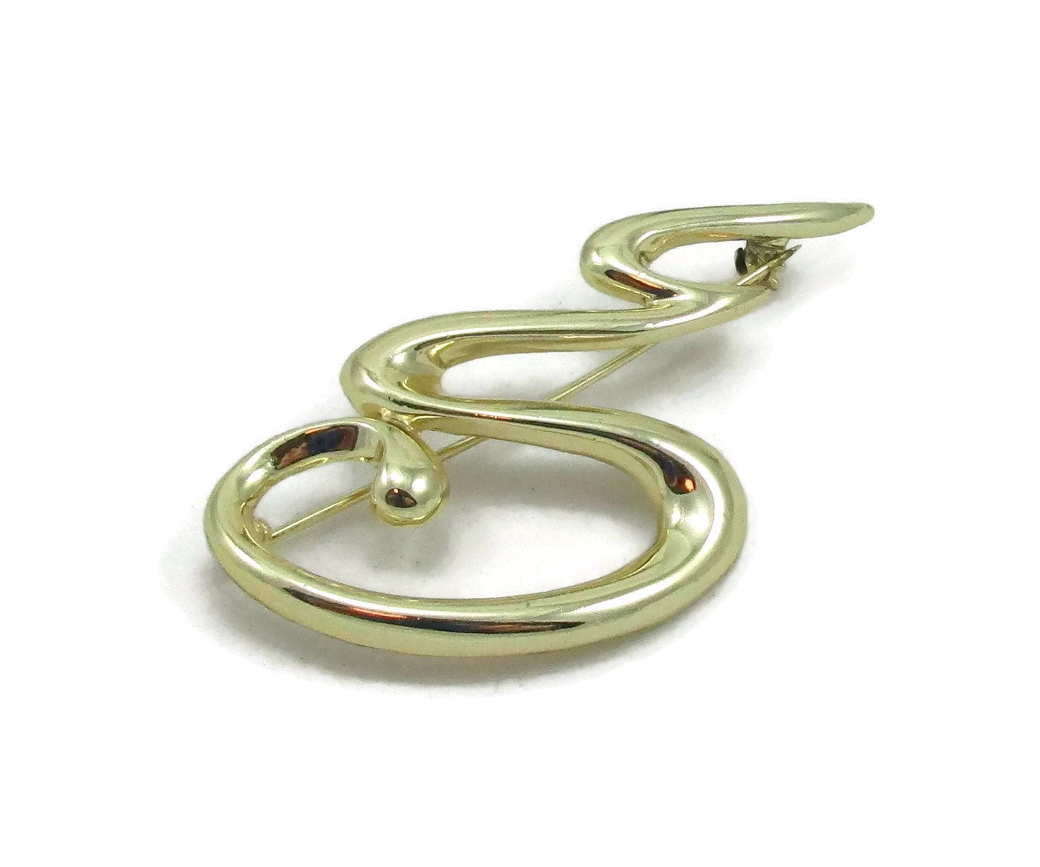 Große Gold Ton Pin Wirbel Swoosh Brosche Vintage Estate Schmuck Große Moderne Geschenkideen Schal von TreasureTrovebyTish