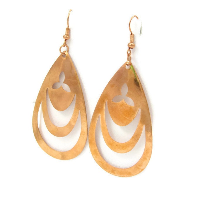 Große Kupfer Ohrringe Offene Arbeit Design Baumeln Drop Style Retro Art Deco Draht Haken Platz Designer Durchbohrt Post Geschenk Industrie Metall von TreasureTrovebyTish