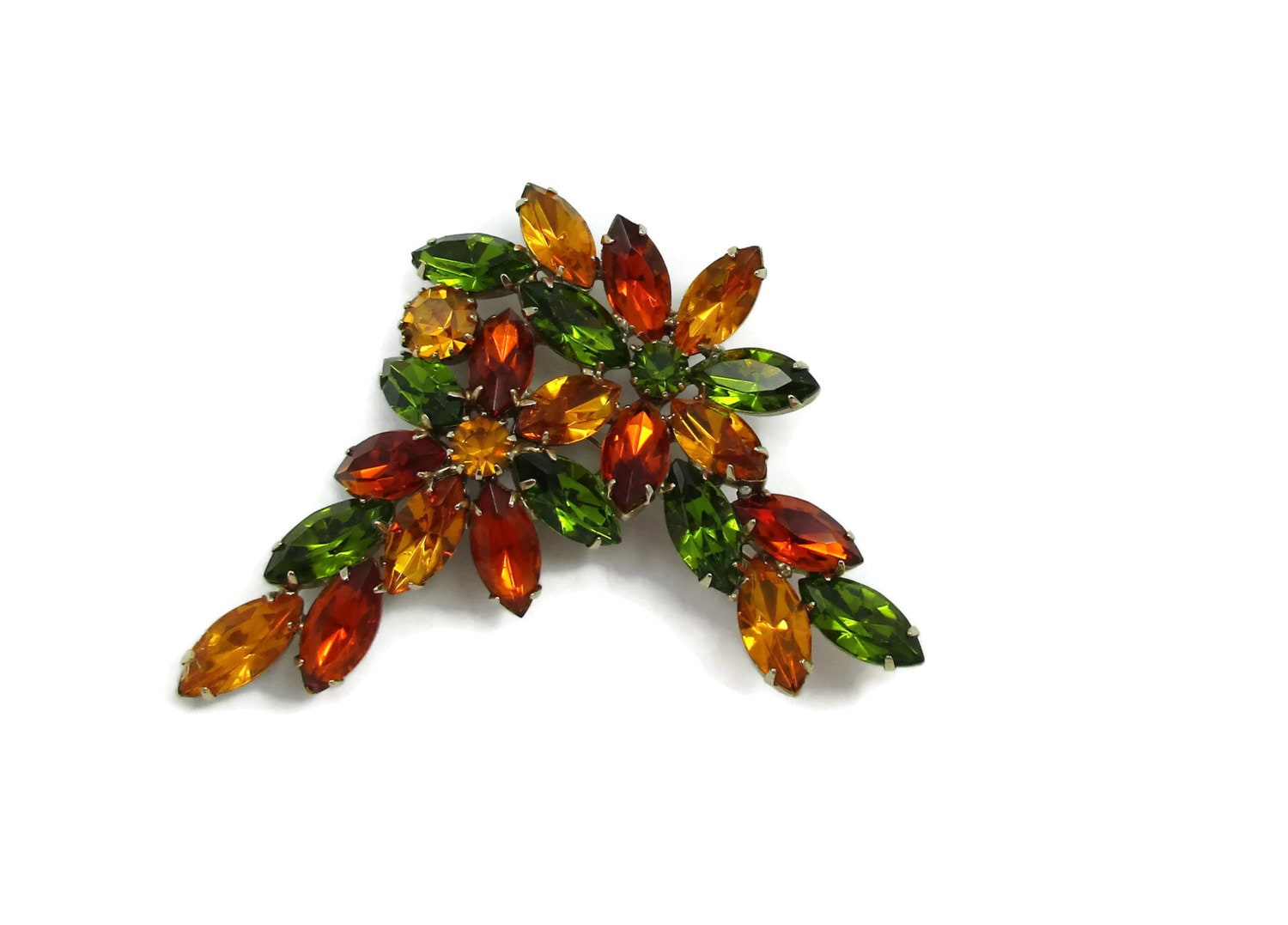 Grüne Orange Gelb Strass Pin Brosche Große Aussage Schmuck Juliana Estate Kostüm Vintage Schal Braut Bouquet Paula von TreasureTrovebyTish