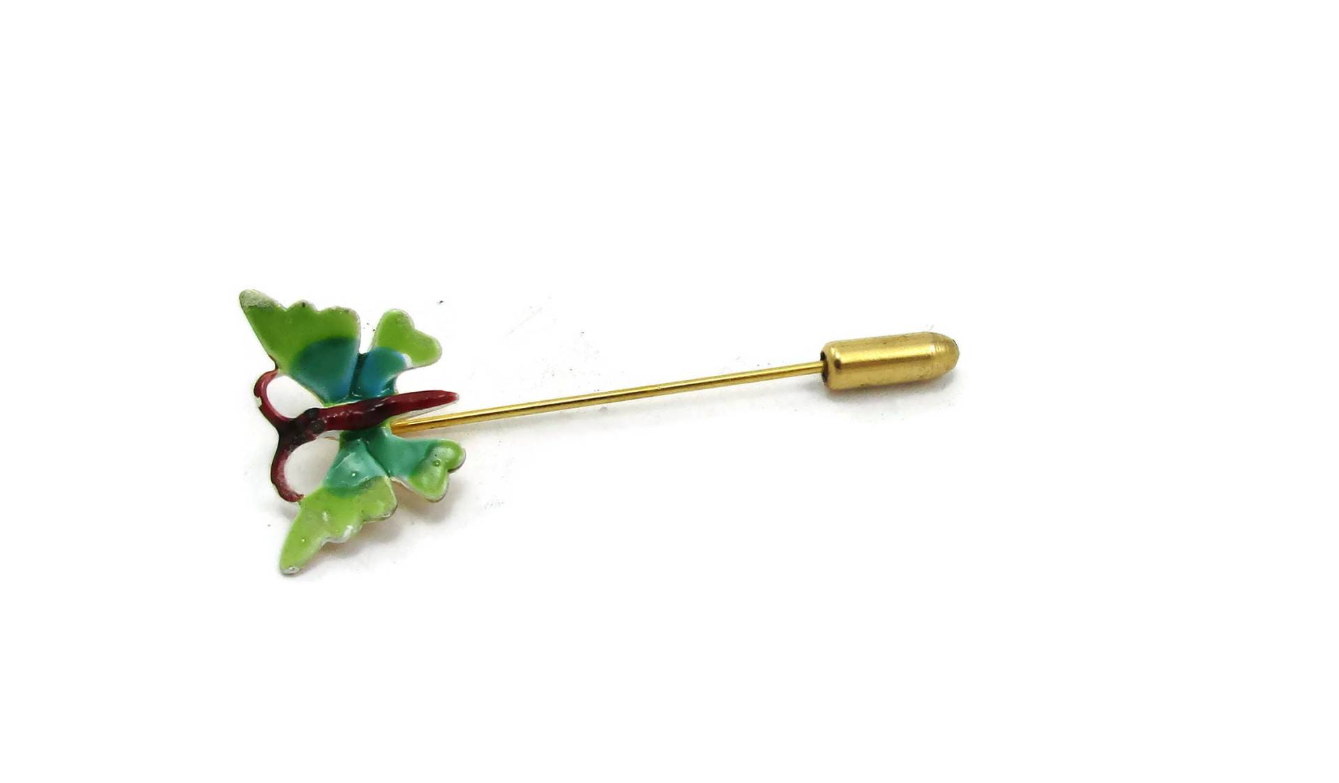 Grüner Schmetterling Hut Stick Pin Gold Ton Brosche Einfache Designer Signiert Vintage Estate Schmuck Geschenk Ideen Schal Der 1980Er Jahre von TreasureTrovebyTish