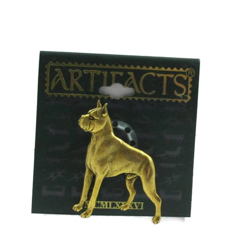 Jj Jonette Gold Ton Boxer Hund Bully Pin Brosche Emaille Vintage Schmuck Nos Signiert Finish Geschenk Ideen Schal von TreasureTrovebyTish