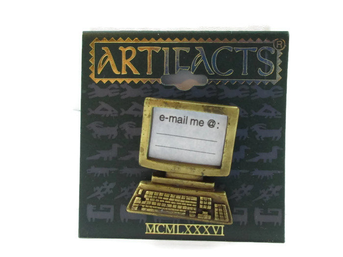 Jj Jonette Messing Gold Ton Computer Pin Brosche Email Mich Vintage Schmuck Nos Signiert Finish Geschenk Ideen Schal von TreasureTrovebyTish