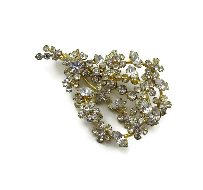 Klare Strass Gold Brosche Made in Austria Pin Spray Kristall Glas High End Vintage Schmuck Designer Signiert Schal Clips Paula von TreasureTrovebyTish