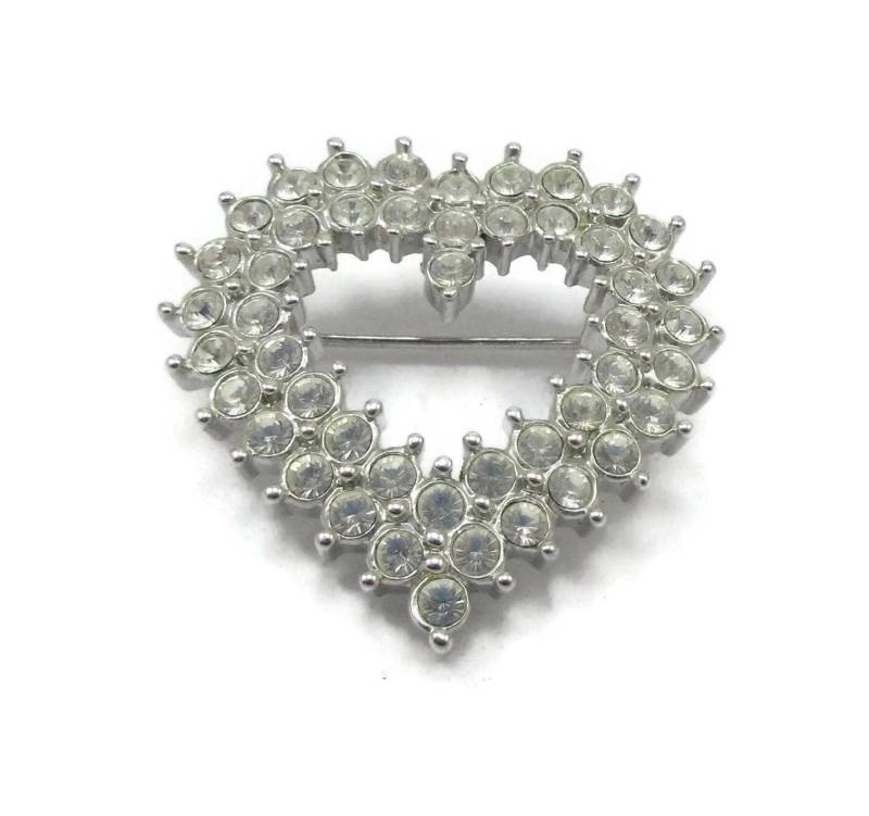 Klare Strass Silber Ton Pin Brosche Herz Valentinstag Vintage Estate Schmuck Designer Signiert Geschenk Ideen Schal von TreasureTrovebyTish