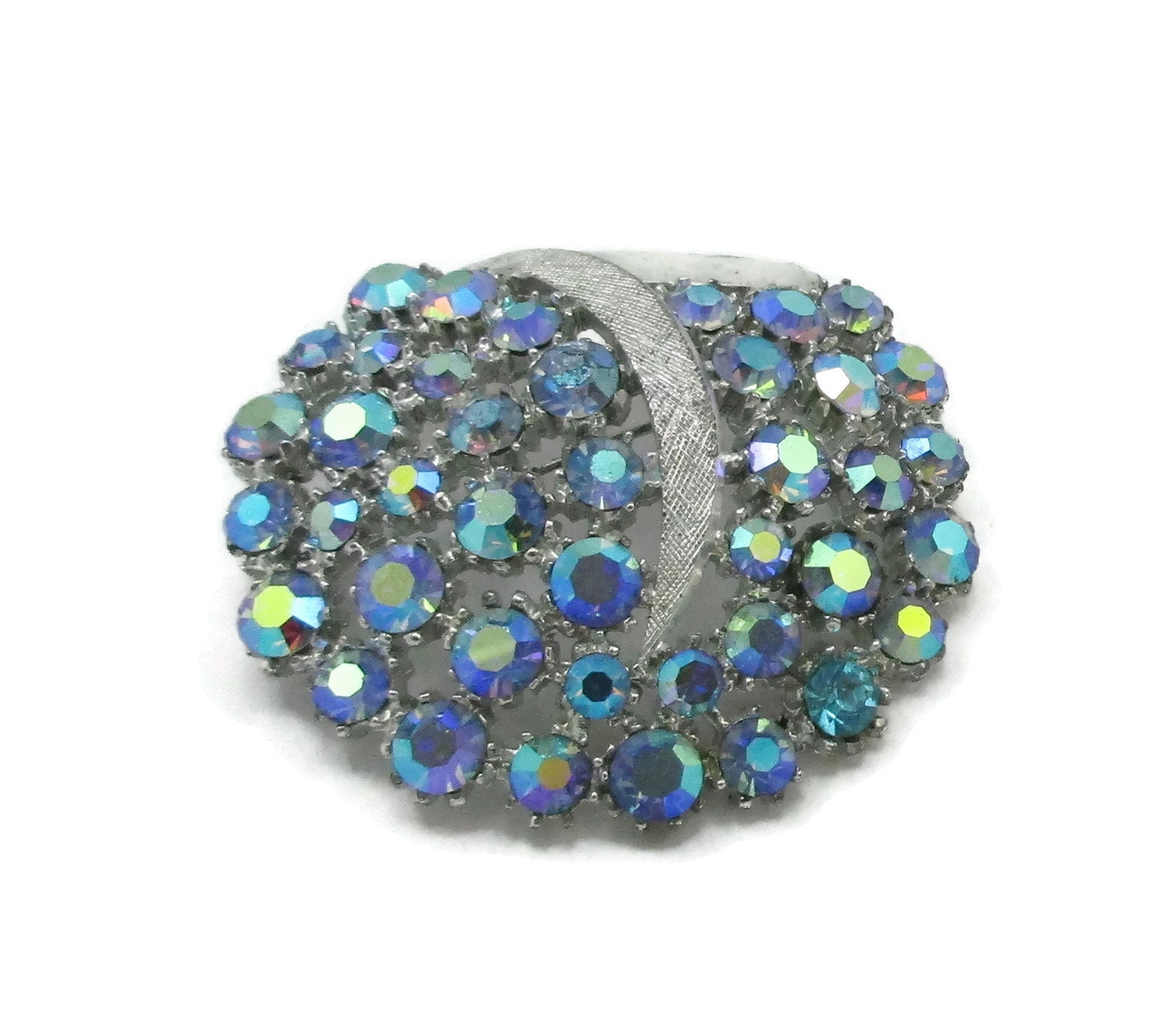 Kunst Blau Strass Ab Steine Silber Ton Pin Braut Mutter Der Brosche, Die Vintage-Modeschmuck-Schmuck-Schal-Designer Signiert von TreasureTrovebyTish