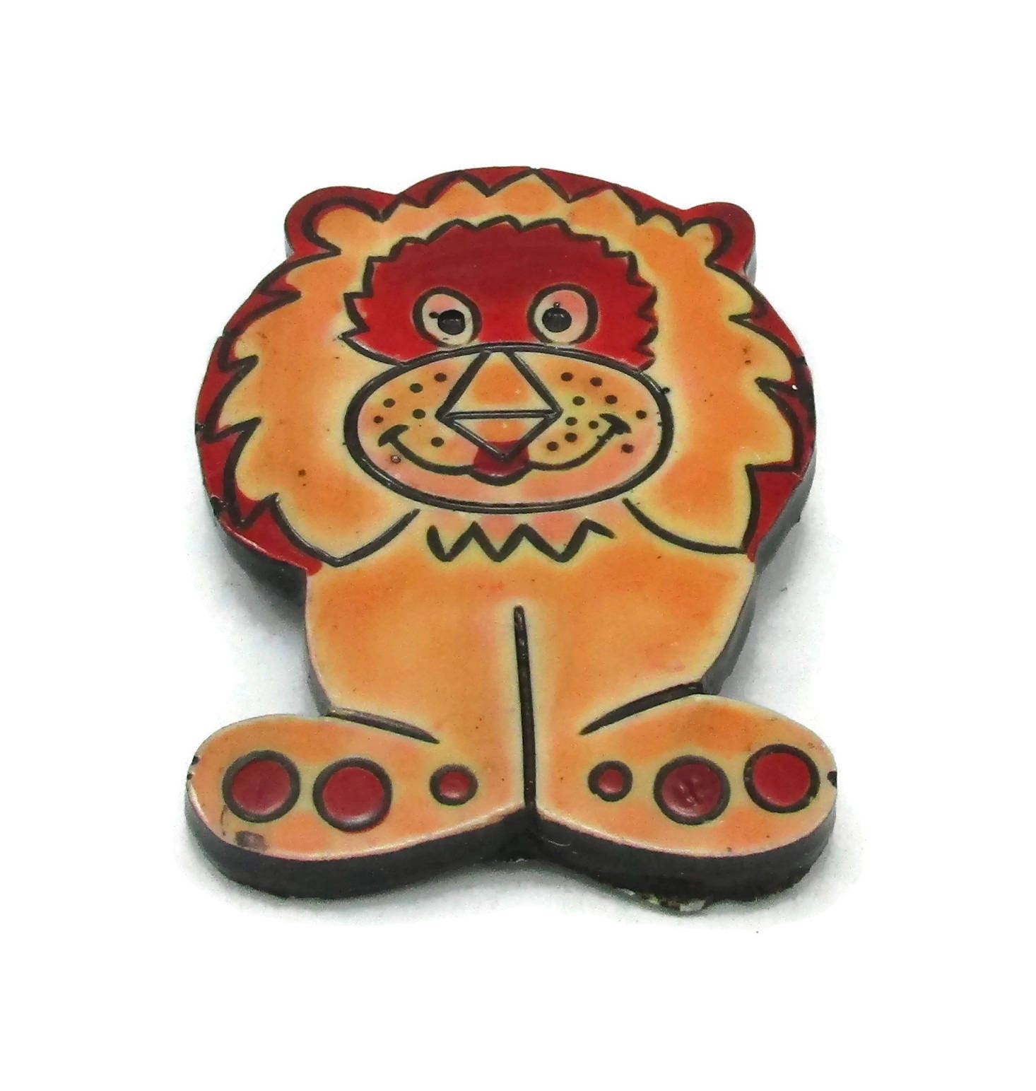Löwe Pin Von Hand Bemalt Brosche Gemacht Westdeutschland Modernist Wunderlichen Retro Estate Kostüm Vintage Geschenk Ideen Schal von TreasureTrovebyTish