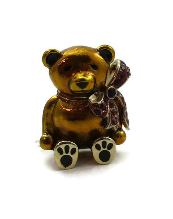 Monet Gold Farbige Emaille Ton Brosche Rot Strass Schleife Pin Designer Signiert Vintage Estate Schmuck Geschenk Ideen Schal Paula von TreasureTrovebyTish