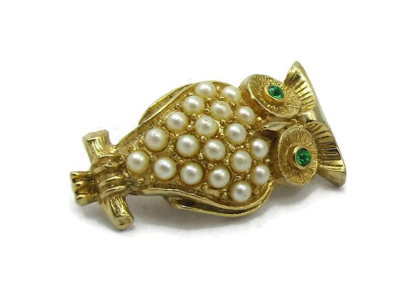Paar Scatter Gold Eule Pin Brosche Perle Strass Design Vintage Kostüm Mode Schmuck Designer Schal Geschenk Ideen Tier von TreasureTrovebyTish