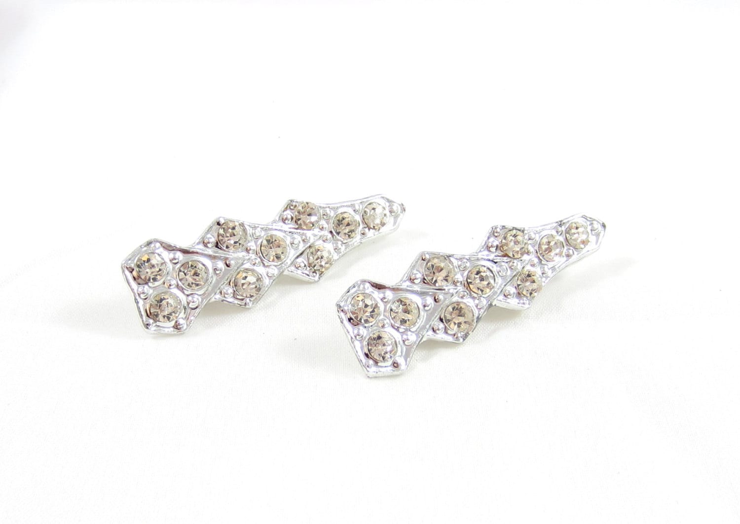 Paar Strass Pins Silber Ton Broschen Prom Schmuck Schal Clips Cz Designer Vintage Kostüm Braut Bouqet von TreasureTrovebyTish