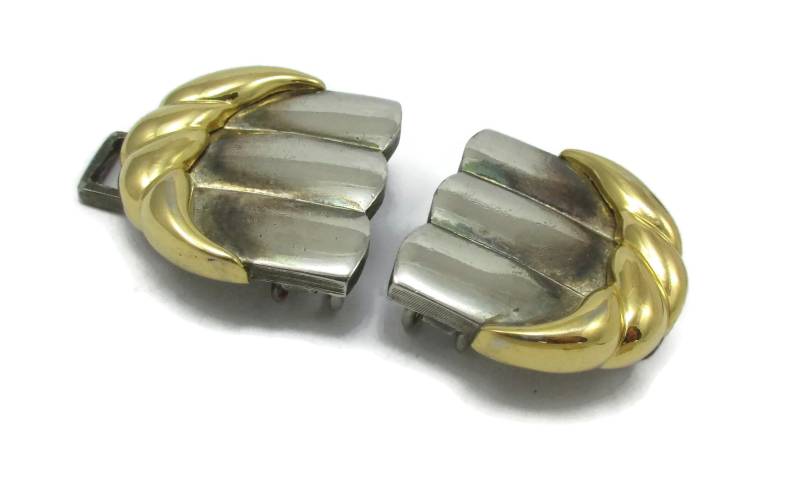Paquette Gürtel Schnalle Zwei Ton Silber Gold-Ton Große Vintage-Modeschmuck Schmuck Schnallen 1980Er Jahre Designer Signiert Frauen 1 Zoll Zubehör von TreasureTrovebyTish