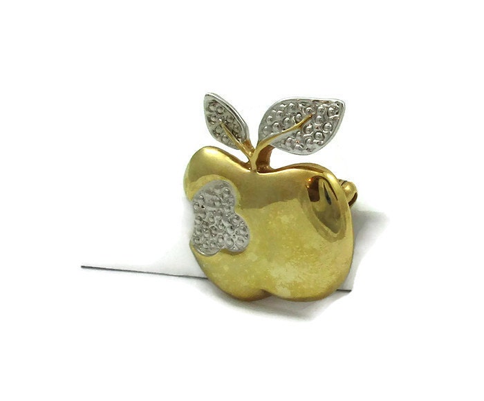 Park Lane Gold Apple Pin Brosche Ton Kleine Schal Vintage Estate Schmuck Obst Essen Geschenk Idee Strass Pullover von TreasureTrovebyTish