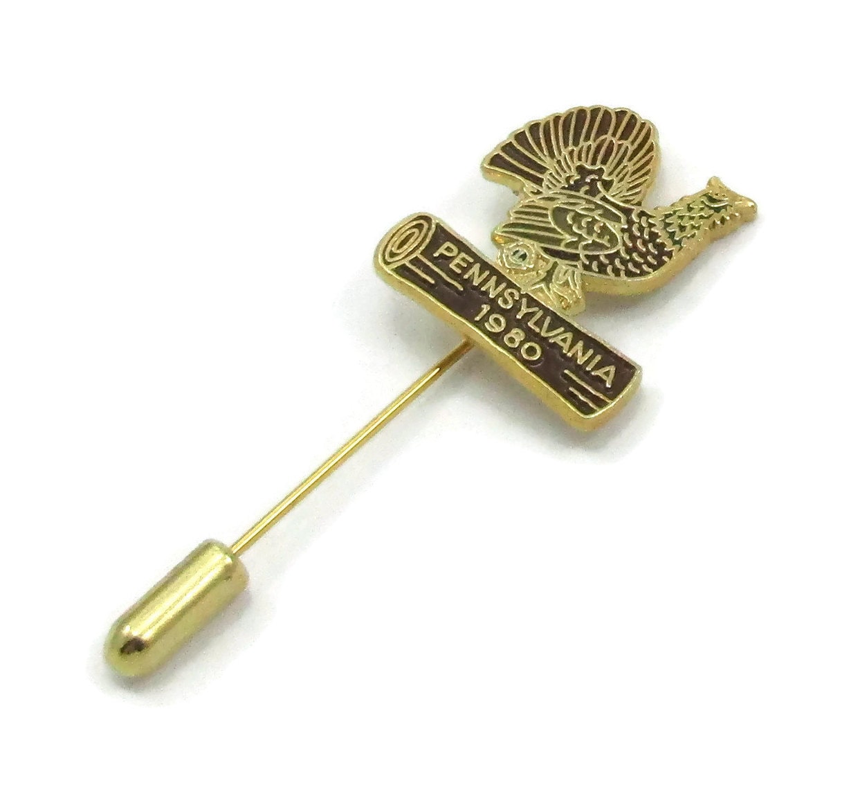 Pennsylvania 1980Er Jahre Hahn Stick Hut Pin Gold Ton Brosche Einfache Designer Signiert Vintage Schmuck Geschenk Ideen Schal Der von TreasureTrovebyTish