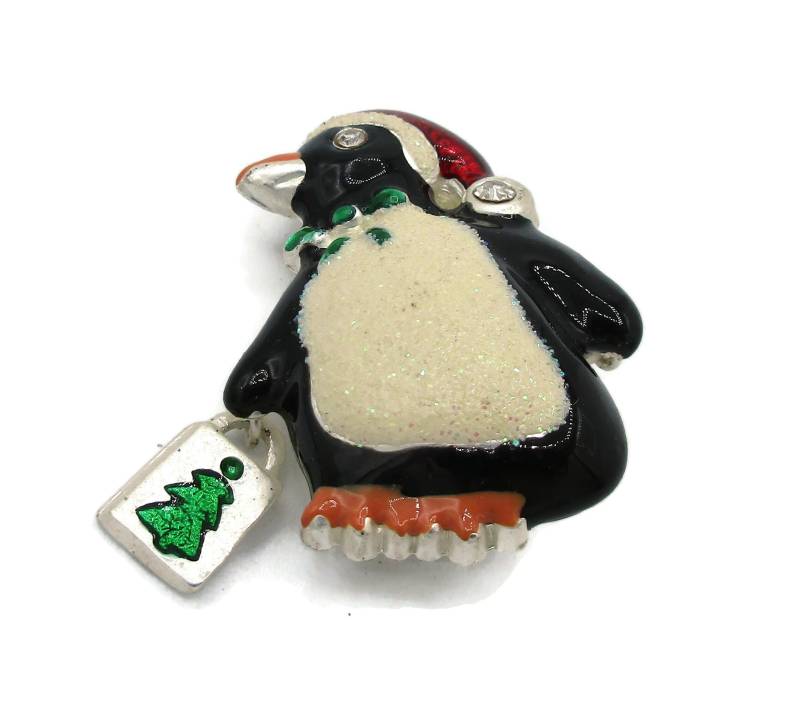 Pinguine Shopping Weihnachten Silber Ton Brosche Anstecknadel Vintage Kostüm Schmuck Urlaub Geschenkideen Designer Schal Pin Clip von TreasureTrovebyTish