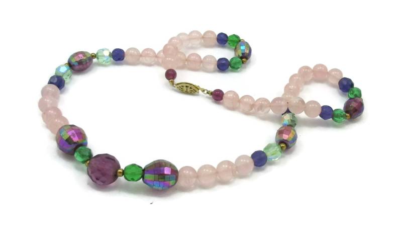 Rosa Glas Perle Halskette 21 Zoll Lang Halsband Vintage Modeschmuck Schmuck Boho Geschenk Ideen Braut Mutter Der von TreasureTrovebyTish