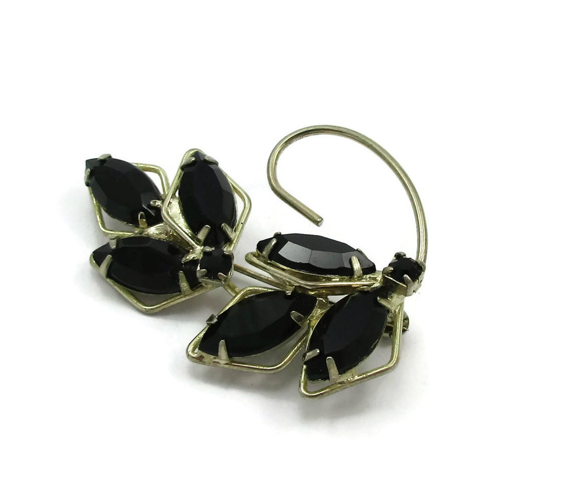 Schwarz Klar Strass Silber Ton Pin Brosche Vintage Estate Kostüm Schmuck Designer Geschenk Ideen Schal von TreasureTrovebyTish