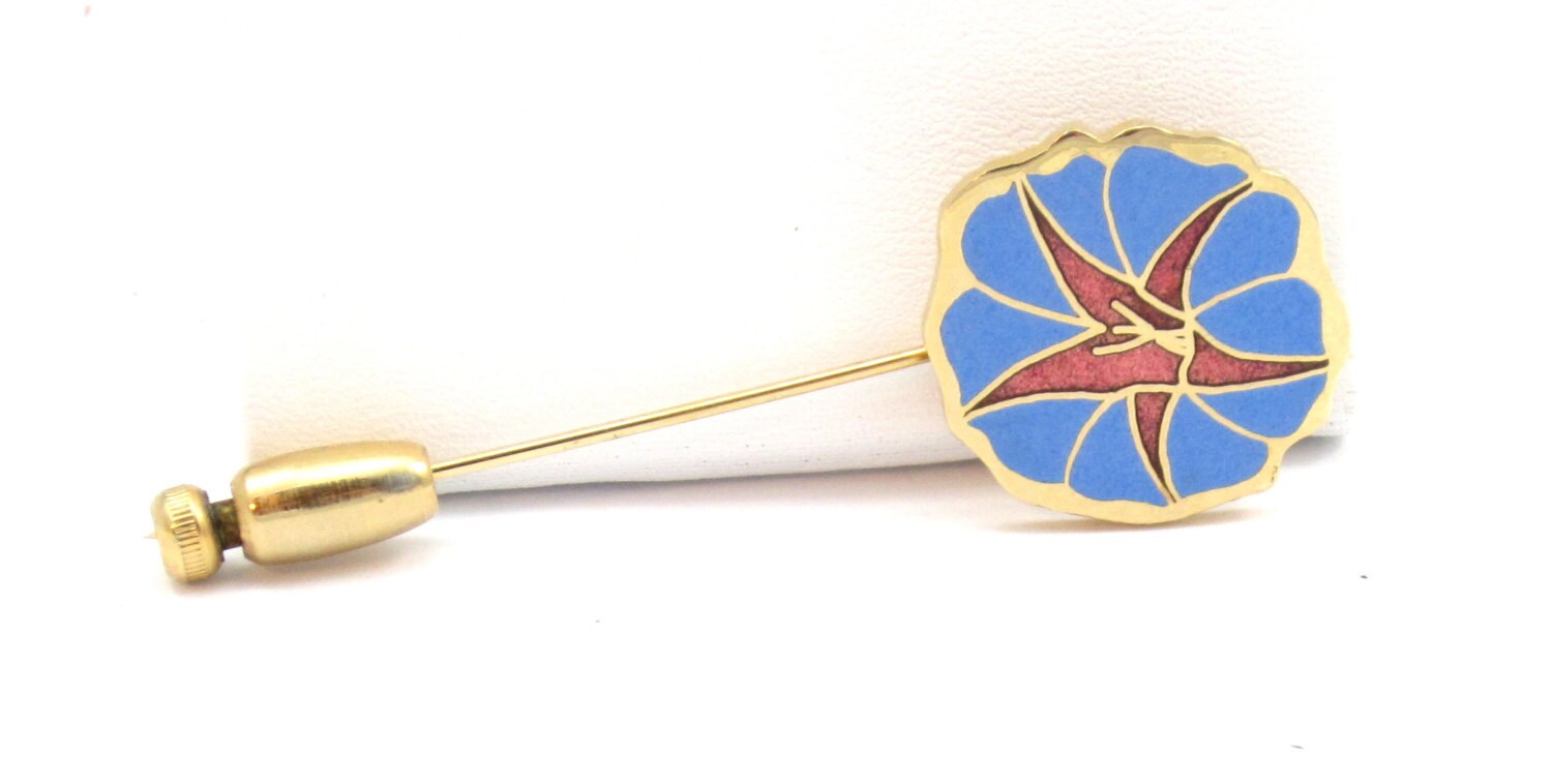 Signiert Cloisart Blau Emaille Hut Stick Pin Gold-Ton Einfach Entwerfer Signiert Vintage-Schmuck Geschenk Ideen Schal Brosche 1980Er Jahre von TreasureTrovebyTish